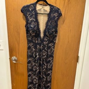 Jovani Navy Blue and Nude